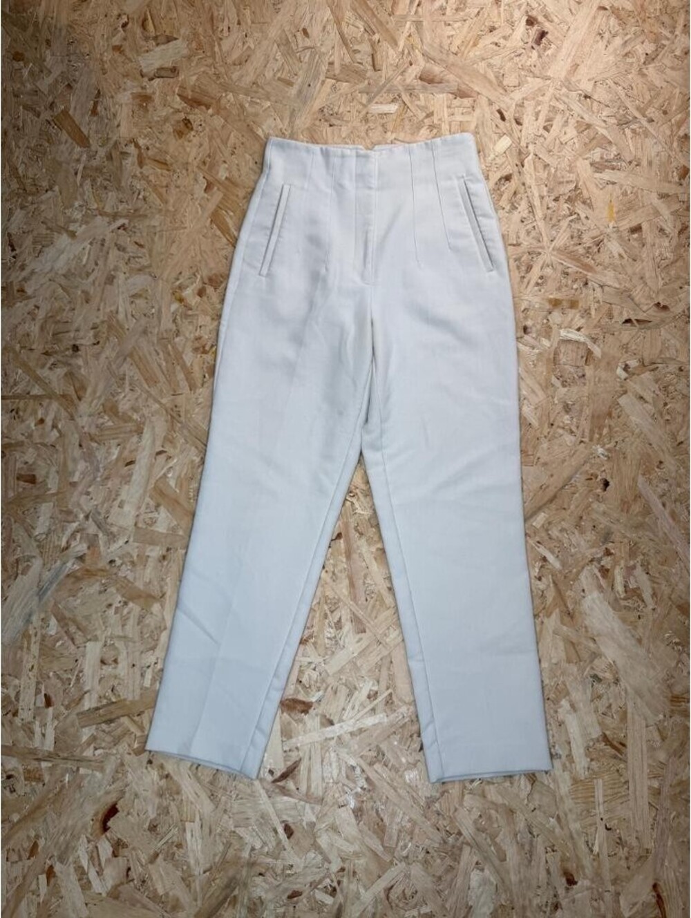 Zara Womens High Waisted Trousers Size S Off White Cream Pleated Crop Pants